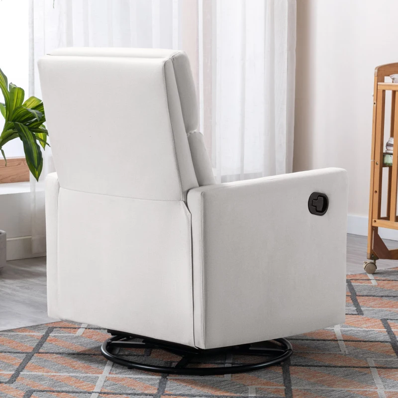 Modern Upholstered Rocker Nursery Chair, Plush Seating Glider Swivel Recliner with Adjustable Recline and Tall Backrest, 33.0" x 25.5" x 37.5", Beige