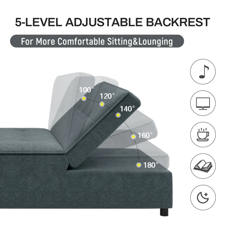 4-in-1 Sofa Bed Chair, Multi-Function Folding Ottoman Bed with Storage Pocket and USB Port, 5-Level Adjustable Backrest, 72.5" x 26.75" x 18.0", Dark Blue