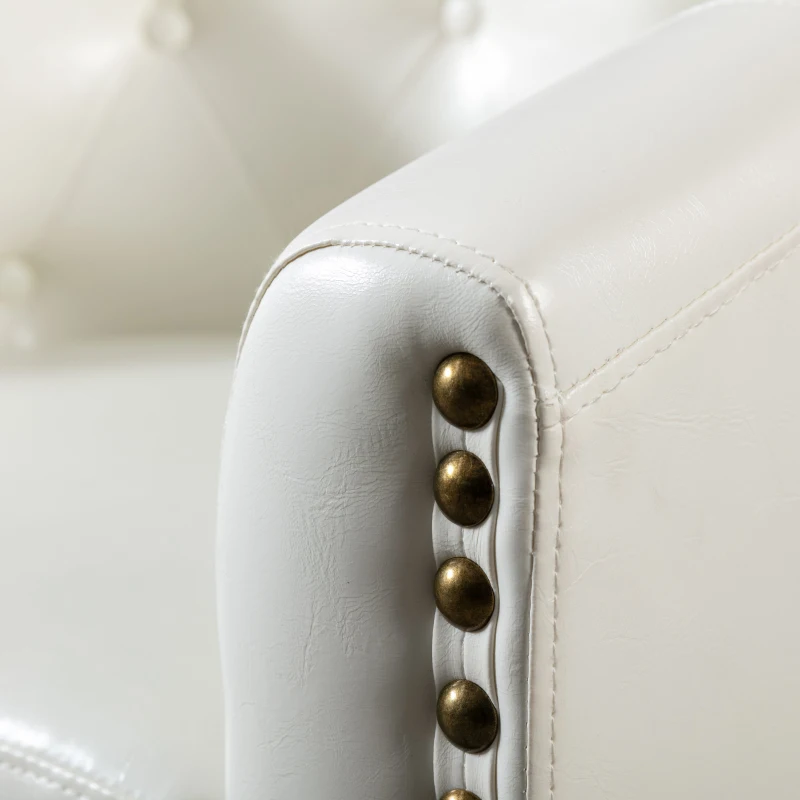 PU Leather Tufted Barrel Chair, Chesterfield-Inspired Design, Rubber Wood Legs,28.3" x 24.0" x 27.5", White