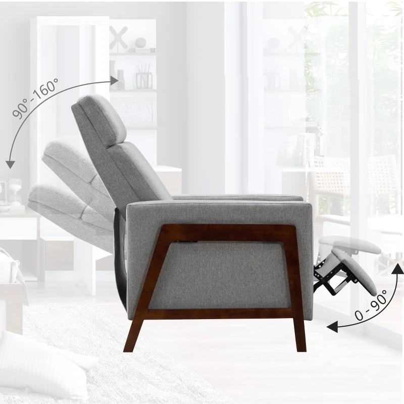 Wood-Framed Upholstered Recliner Chair, Adjustable Home Theater Seating with Thick Seat Cushion and Backrest, Modern Living Room Recliner with Retractable Footrest, 33.8" x 29.1" x 40.1", Gray