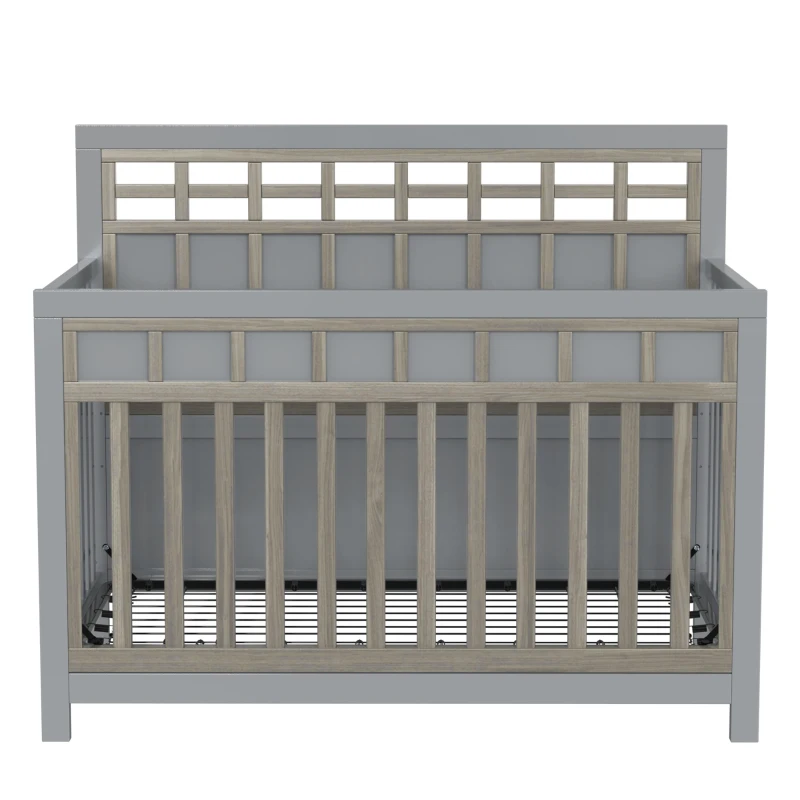 Certified Baby Safe Crib, Pine Solid Wood, Non-Toxic Finish, Adjustable Mattress Height, JPMA Certified, 53.8" L x 27" W x 45.1" H, Gray
