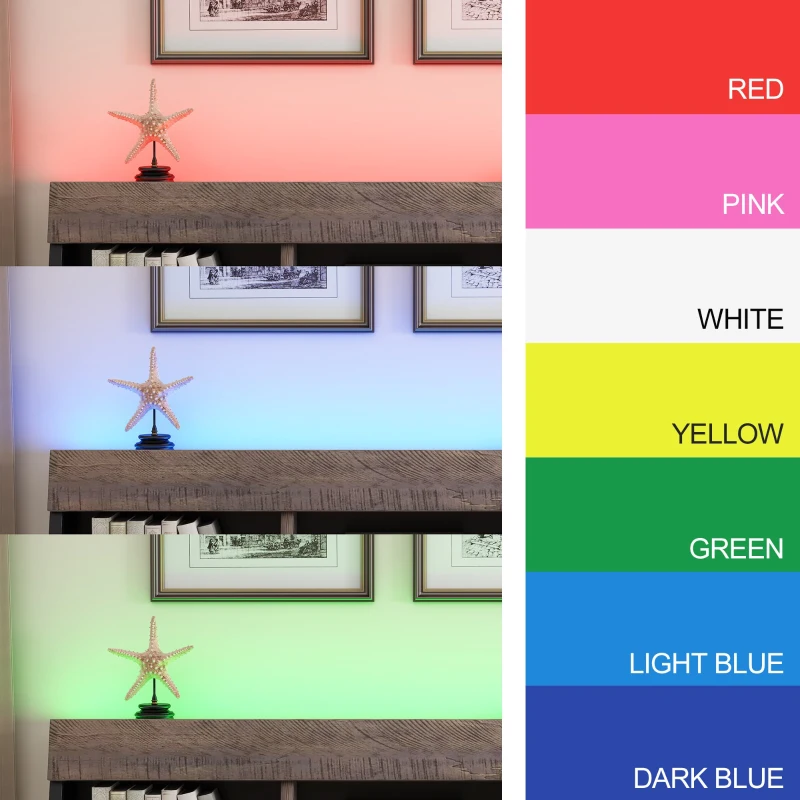 Vinsetto Mid Century Modern Queen Bed Frame with Bookshelf, LED Lights, USB Ports, and Textured Wood Veneer, Walnut+black