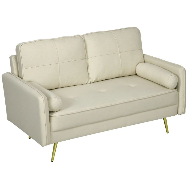 HOMCOM 56" Loveseat Sofa for Bedroom Upholstered 2 Seater Couch with Back Cushions and Pillows, Beige