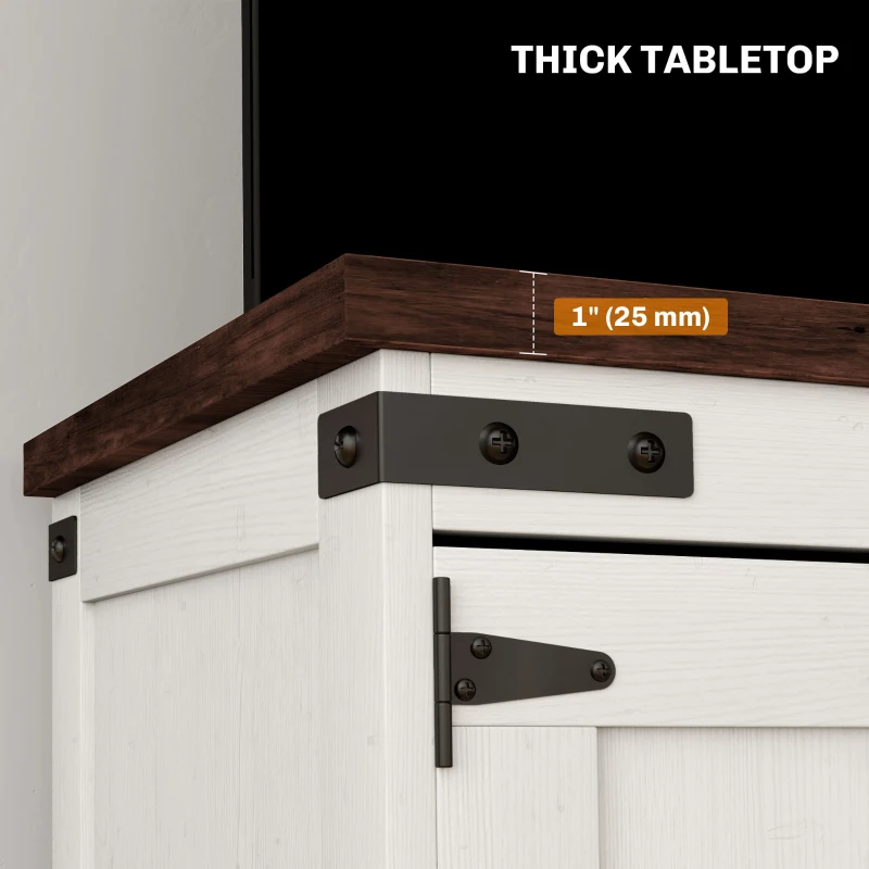 HOMCOM Farmhouse TV Stand for up to 50" TV, TV Cabinet with Barn Doors, Cable Management for Living Room, Distressed White