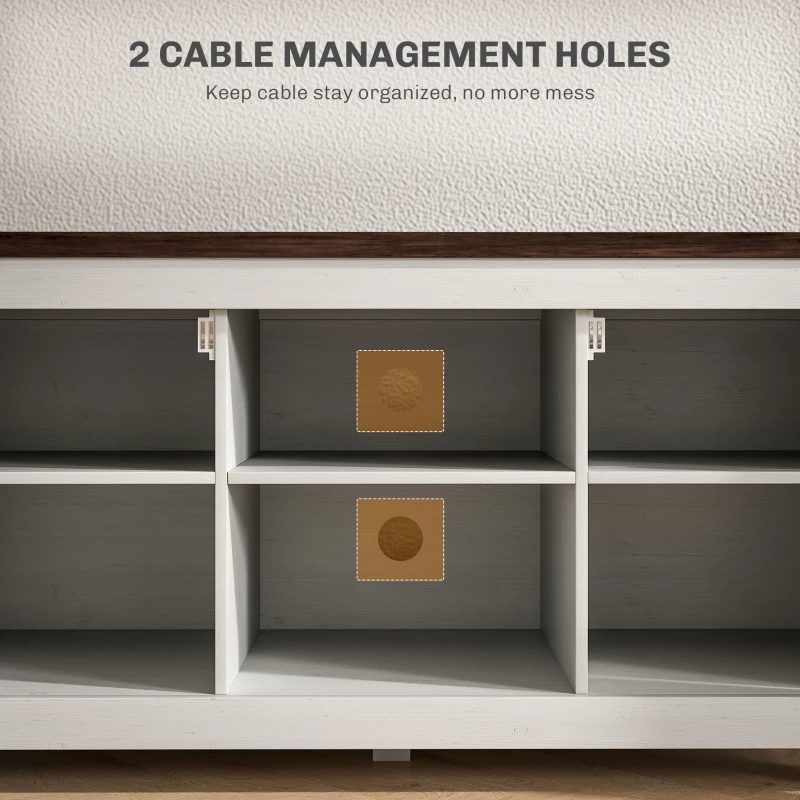 HOMCOM Farmhouse TV Stand for up to 50" TV, TV Cabinet with Barn Doors, Cable Management for Living Room, Distressed White