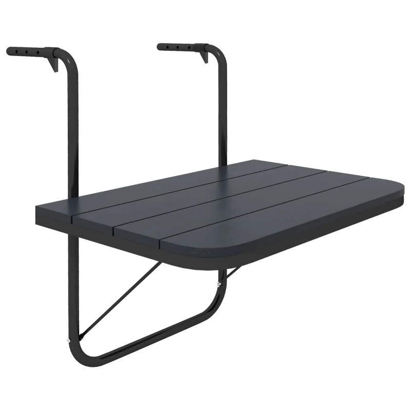 Outsunny Outdoor Hanging Table, Adjustable Balcony Railing Table, Aluminum Mounting Wall Desk Rack, Foldable Outdoor Flower Stand Serving Table Rectangle, Black