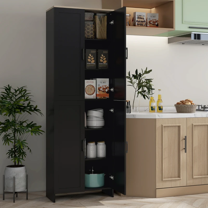HOMCOM Freestanding Kitchen Pantry, 4-Door Kitchen Pantry Cabinet with Adjustable Shelves and Doors, Black