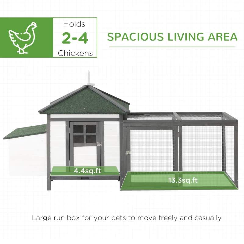 PawHut 77" Chicken Coop Hen House Rabbit Hutch Poultry Cage Pen Outdoor Backyard with Nesting Box Run White and Dark gray