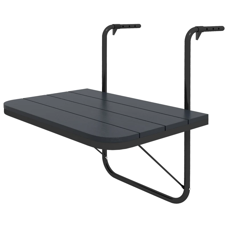 Outsunny Outdoor Hanging Table, Adjustable Balcony Railing Table, Aluminum Mounting Wall Desk Rack, Foldable Outdoor Flower Stand Serving Table Rectangle, Black