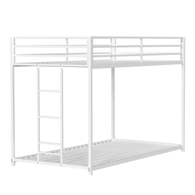Adam Twin over Twin Metal Bunk Bed Frame with Guardrails, Durable Square Tube Frame, Easy Assembly, and No Box Spring Needed, White