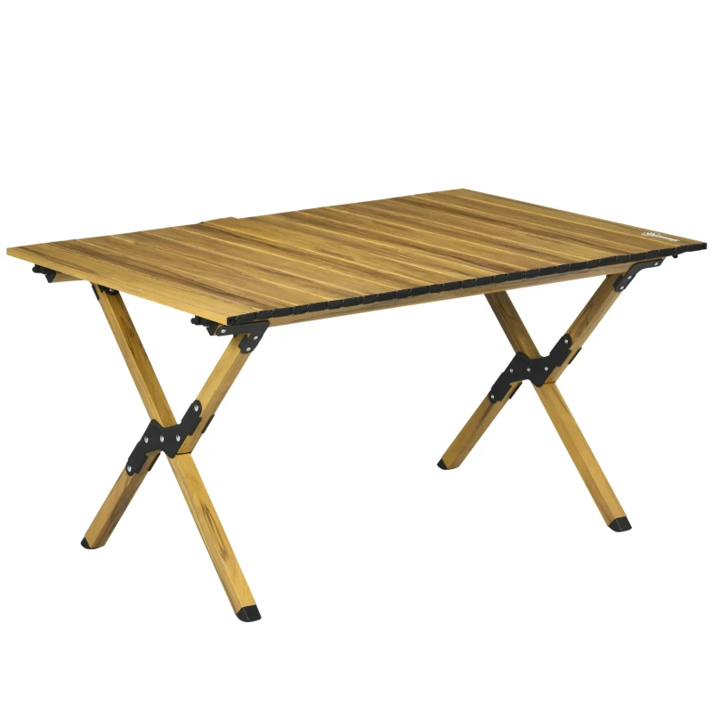 Outsunny Portable Folding Camping Table, 3ft Aluminum Roll-Up Picnic Table with Waterproof Woodgrain Finish & Carry Bag, Ideal for BBQ, Beach, Travel, Hiking