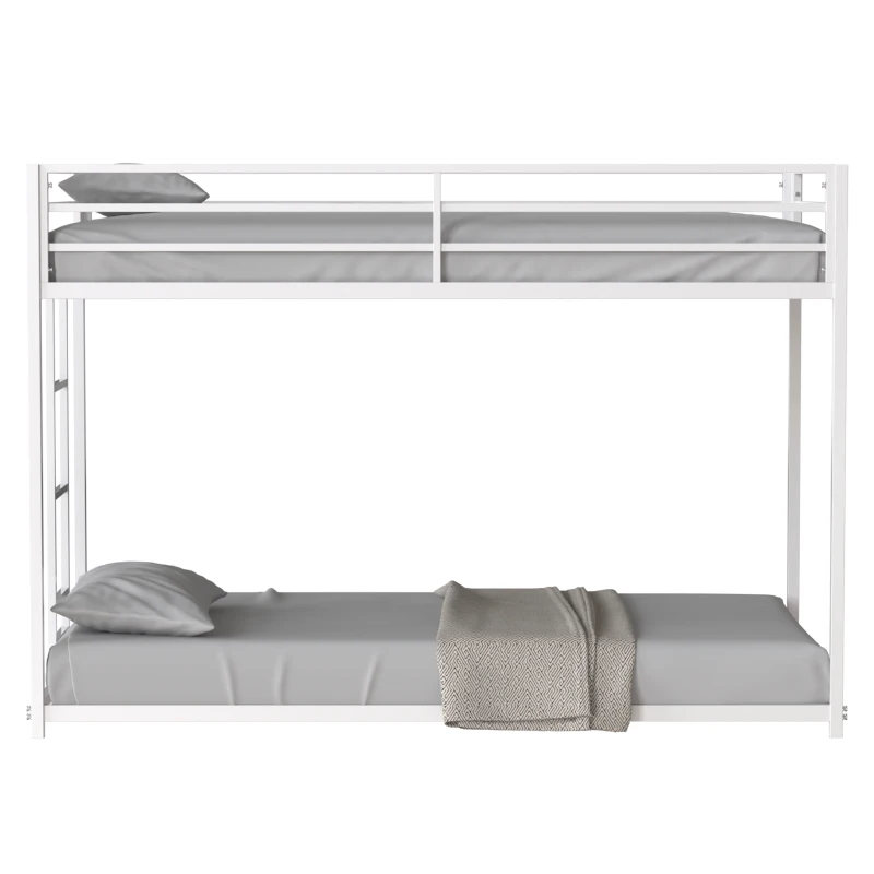 Adam Twin over Twin Metal Bunk Bed Frame with Guardrails, Durable Square Tube Frame, Easy Assembly, and No Box Spring Needed, White