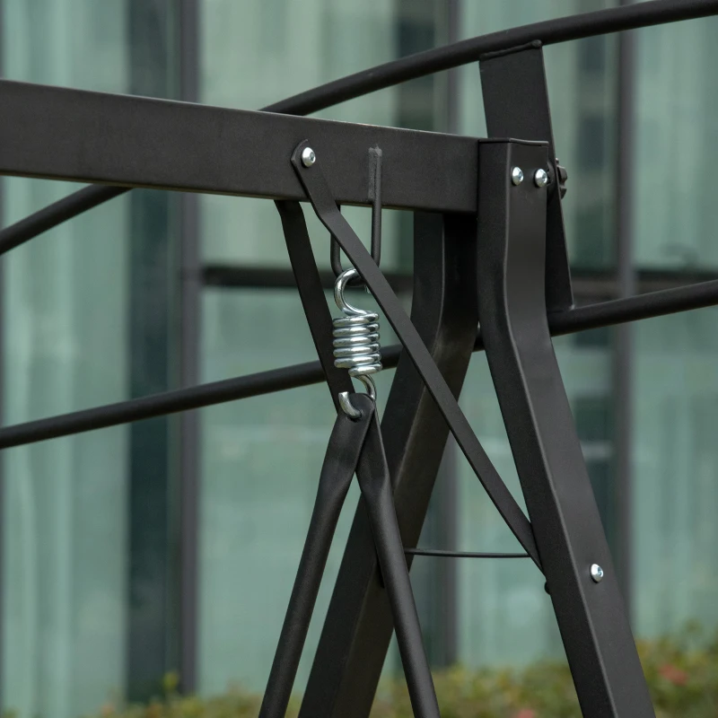 Outsunny 2-Person Patio Swings with Canopy, Outdoor Canopy Swing with Adjustable Shade, Breathable Mesh Seats and  Steel Frame for Garden, Poolside, Backyard, Beige