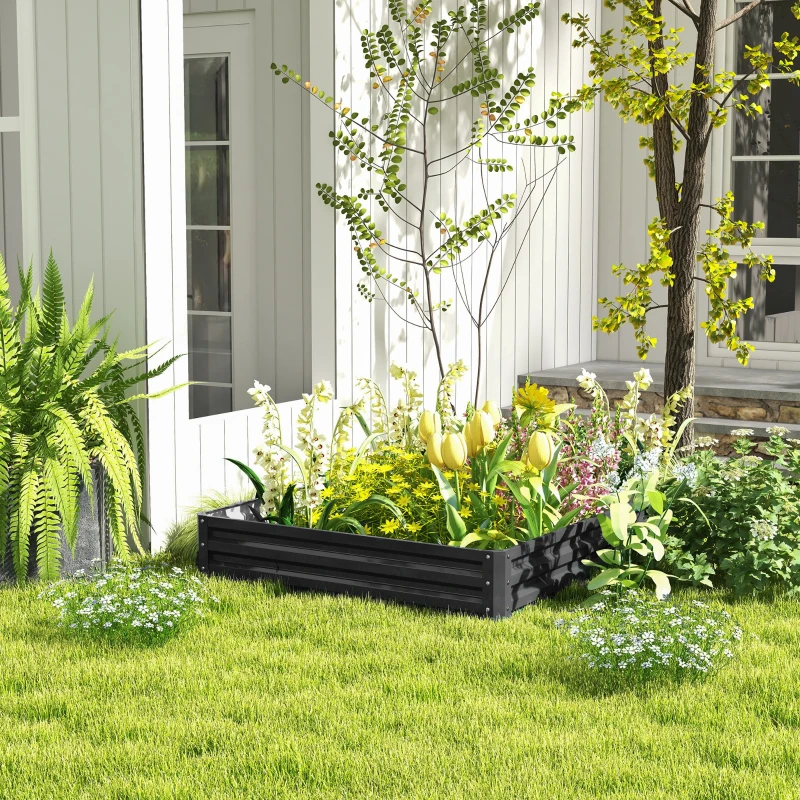 Outsunny 4' x 4' x 1' Raised Garden Bed Galvanized Steel Planter Box for Vegetables, Flowers, Herbs, Grey