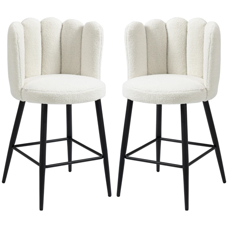HOMCOM Faux Cashmere Bar Stools Set of 2 Counter Height Bar Stools with Back for Home Kitchen, 20.5"x19.7"x36.6", Cream