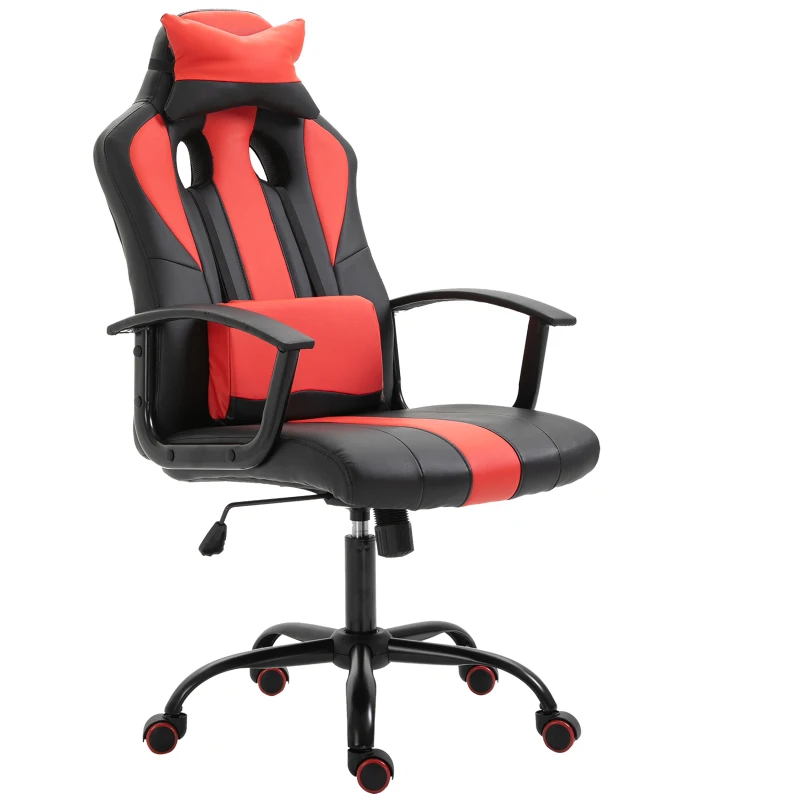 Vinsetto Office Chair High Back Racing Style Gaming Chair Adjustable PU Leather Swivel Computer Task Seat with Lumbar Support and Pillow Red