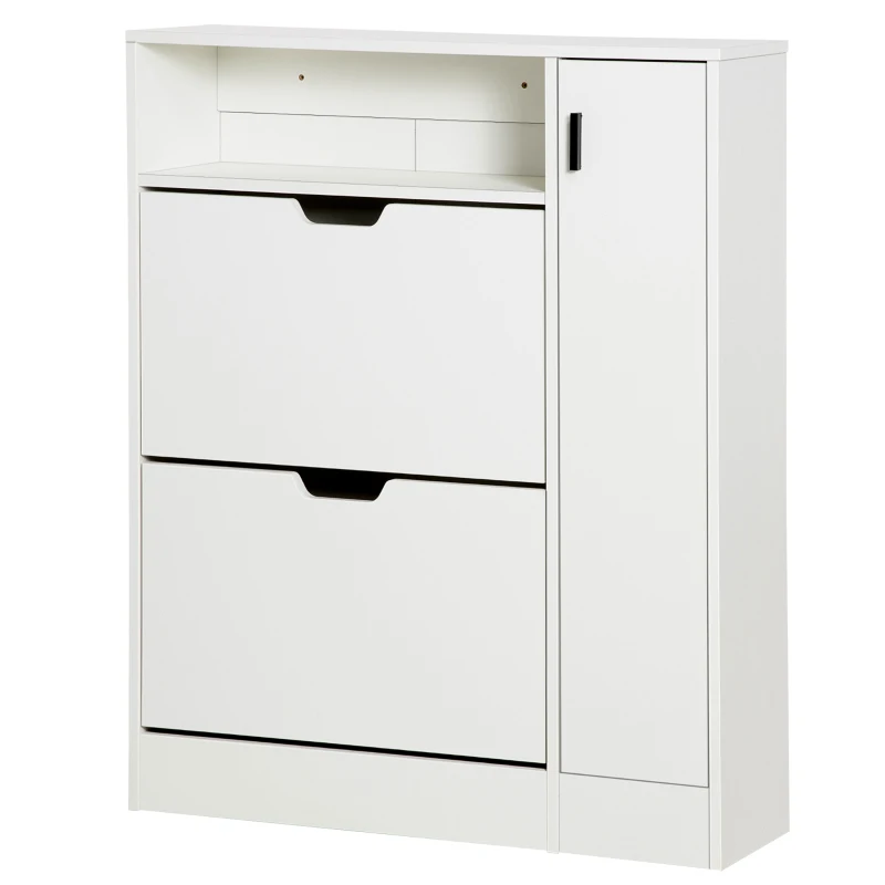 HOMCOM Modern Shoe Cabinet, 12 Pairs Shoe Storage Cabinet with 2 Flip Drawers, Adjustable Shelves, Open Shelf and Compartment for Umbrella, Hallway Entryway, White