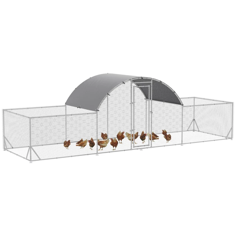 PawHut 21.7' x 6.2' Metal Chicken Run with Waterproof and Anti-UV Cover