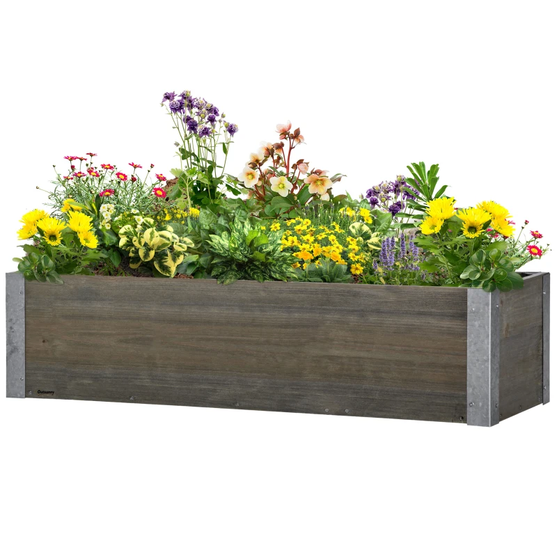 Outsunny 3' x 1' Raised Garden Bed Elevated Wooden Planter Box Outdoor for Backyard, Patio to Grow Vegetables, Herbs, and Flowers, Light Grey