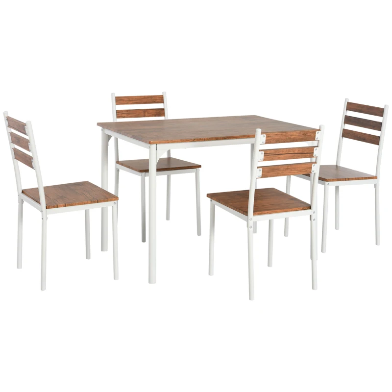HOMCOM 5 Piece Dining Table Set for 4, Space Saving Kitchen Table and 4 Chairs, Rectangle, Steel Frame for Dining Room