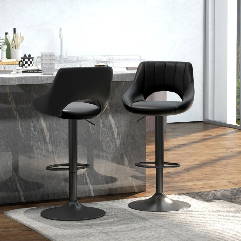 HOMCOM Swivel Bar Stools Set of 2, Faux Leather Upholstered Counter Height Barstools with Round Metal Base