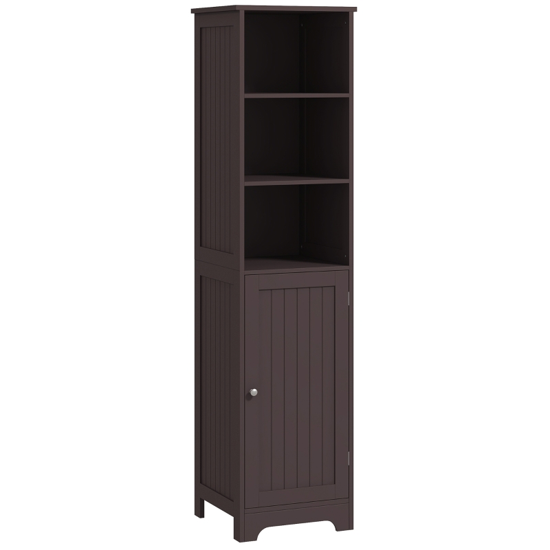 kleankin Tall Bathroom Storage Cabinet, Freestanding Tower Cabinet with Adjustable Shelf, 3 Open Shelves, Dark Brown