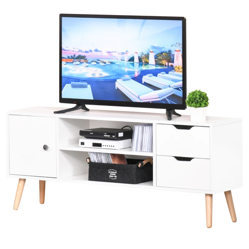 HOMCOM TV Stand for TVs up to 50", TV Cabinet with Shelves, Drawers and Cable Hole, Entertainment Unit for Living Room, White
