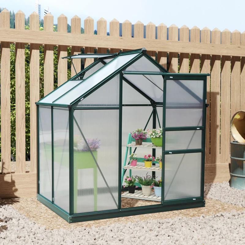 Outsunny 6.2' x 4.3' x 6.6' Clear Polycarbonate Greenhouse Large Walk-In Green House Garden Plants Grow Galvanized Base Aluminium Frame w/ Slide Door