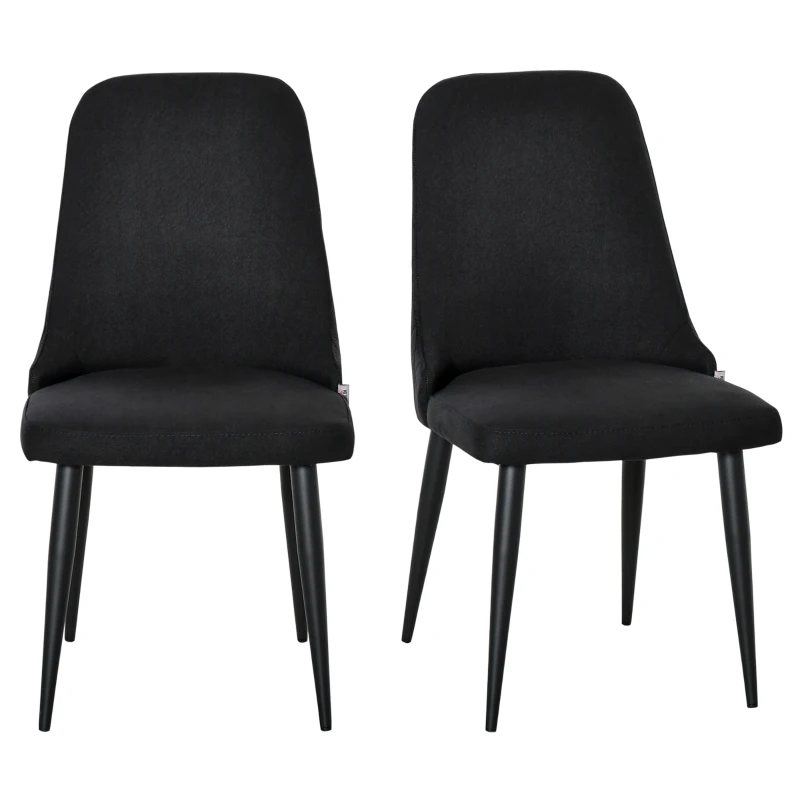 HOMCOM Modern Dining Chair Set of 2, Fabric Upholstered Side Chairs for Kitchen Living Room with Metal Legs, Black