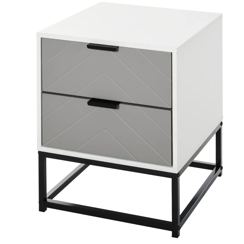 HOMCOM Bedside Table with 2 Drawer Storage Unit, Unique Shape Nightstand with Metal Base for Bedroom