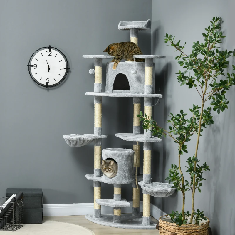 PawHut 79" Scratching Kitten Tree Condo Kitten Scratch Activity Center Toys Light Grey