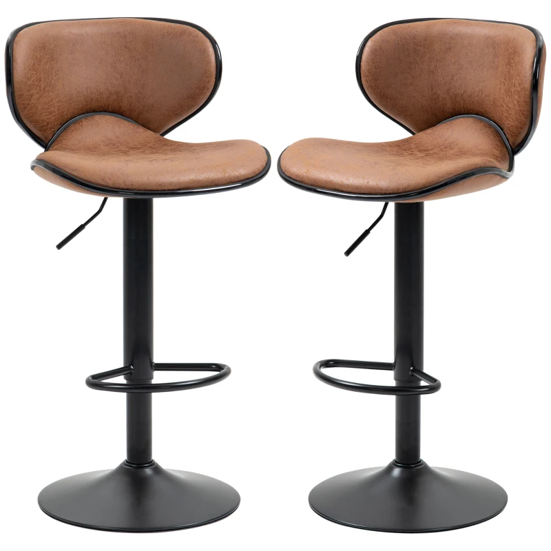 HOMCOM Vintage Set of 2 Microfiber Cloth Adjustable Bar Height Stools with Swivel Seat, Brown