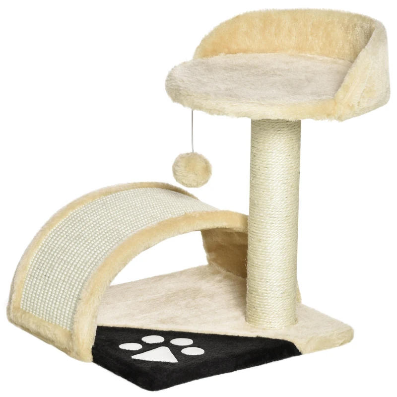 PawHut 17" Cat Scratching Tree Kitty House Kitten Activity Centre Pet Bed Post Furniture with Hanging Toy (Beige)