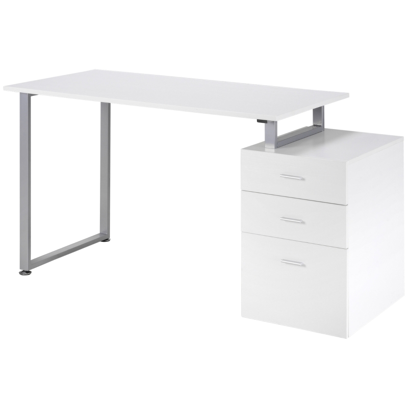 HOMCOM 47" Computer Desk Writing Table Workstation with Multi-Use Reversible File Drawers Metal Frame Home Office Furniture, White