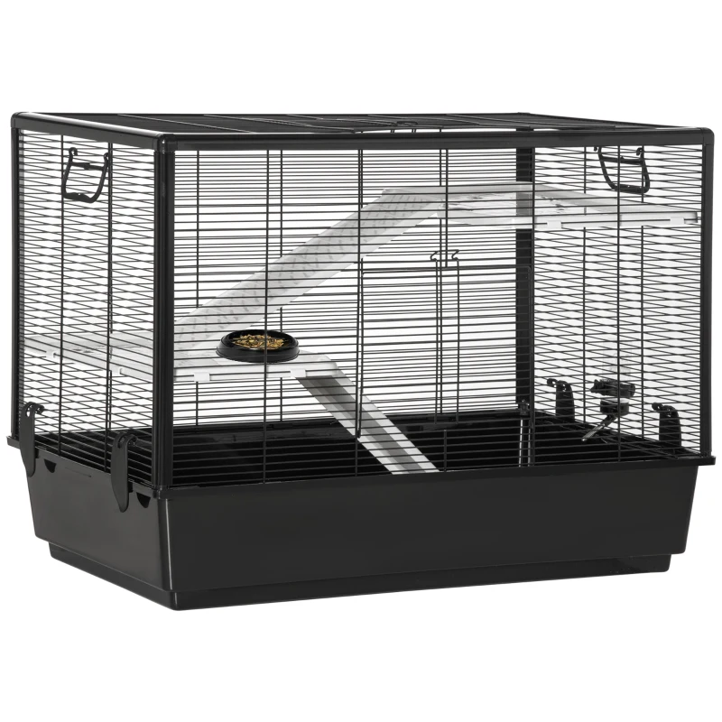 PawHut 3-tier Hamster Cage, Guinea Pig Cage, Pet Chinchillas Play House Indoor with Accessories Food Dish Water Bottle, Ramps, 31.5"x19"x 23", Black