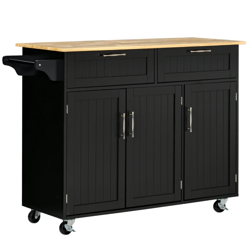 HOMCOM Modern Kitchen Island, Utility Kitchen Serving Cart with 2 Storage Drawers & Cabinets for Dining Room, Black