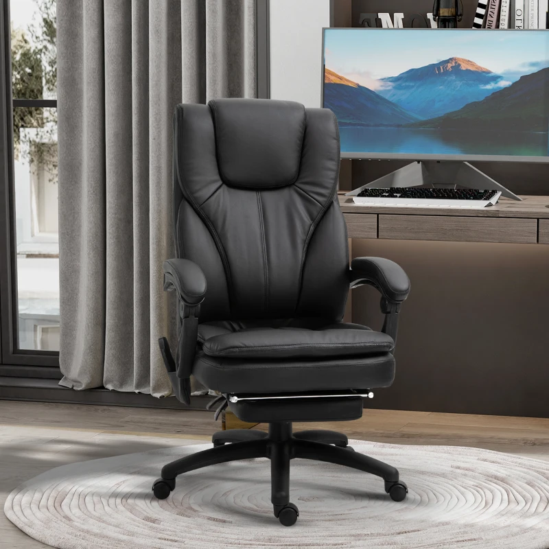 Vinsetto Office Chair High Back 6-Point Vibration Massage Reclining 360° Swivel Height Adjustable with Retractable Footrest