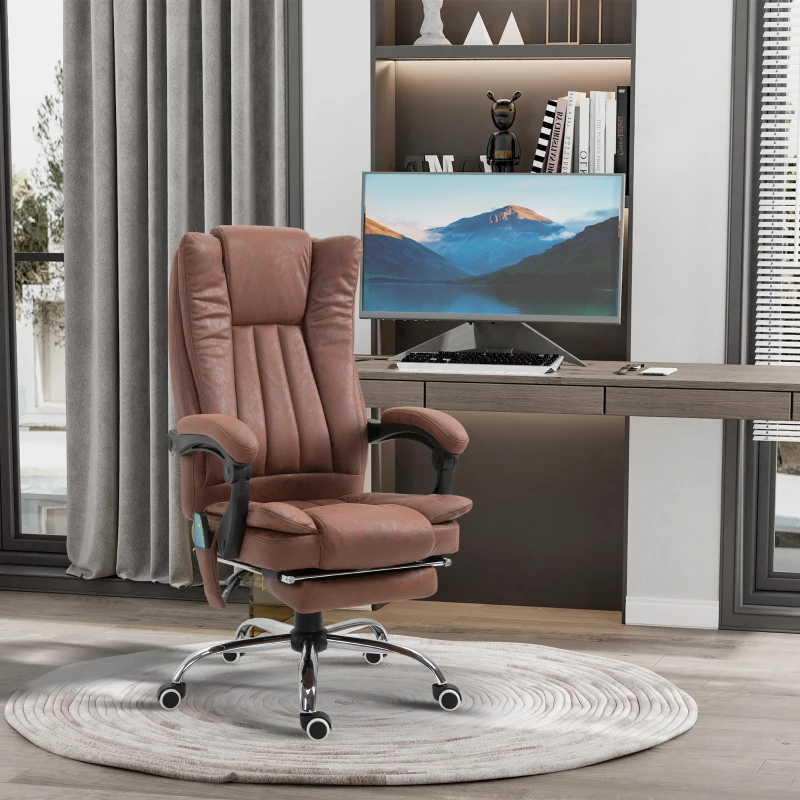 Vinsetto Office Chair 6-point Vibration Massage Chair Micro Fiber Recliner with Retractable Footrest Brown