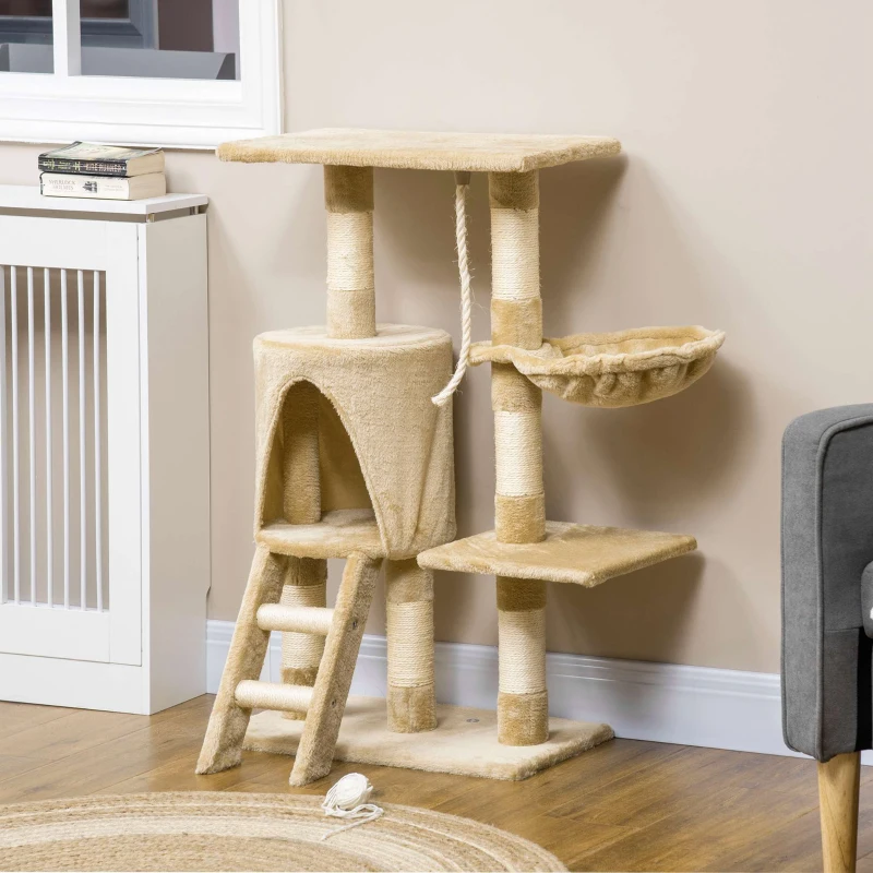 PawHut 37.8” Cat Activity Tree Tower Center Scratching Pet Furniture Brown