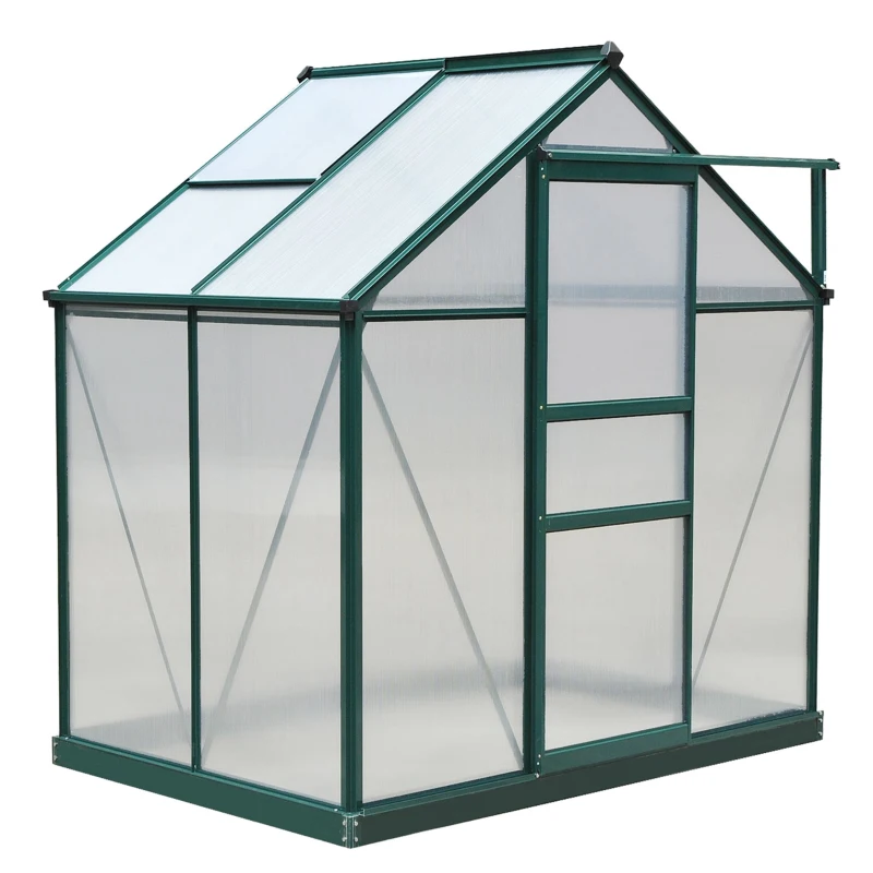 Outsunny 6.2' x 4.3' x 6.6' Clear Polycarbonate Greenhouse Large Walk-In Green House Garden Plants Grow Galvanized Base Aluminium Frame w/ Slide Door