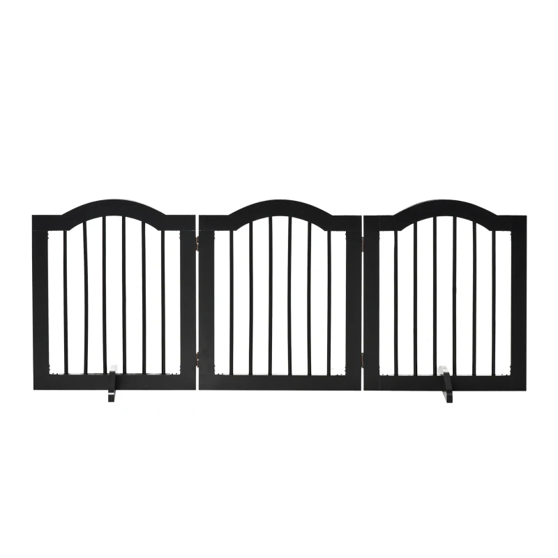 PawHut 24"H Foldable Dog Gate, 3 Panels Freestanding Pet Gate Barriers Indoor with Support Feet, Puppy Fence for Small Dogs, Black