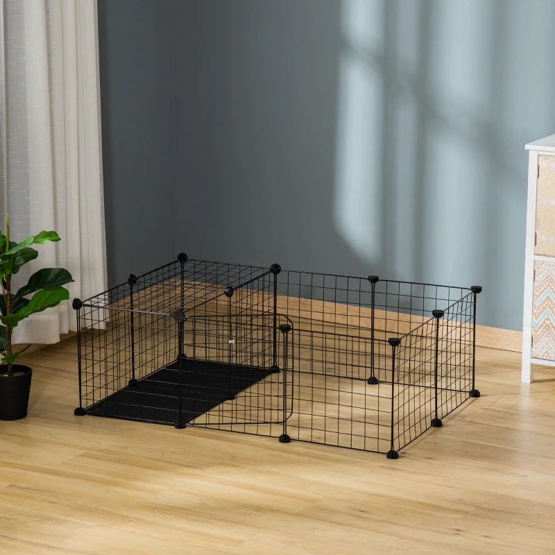 PawHut Small Animal Cage with 16 Panels, Portable Metal Wire Pet Fence with Door, Non-slip Feet for Bunny Guinea Pig