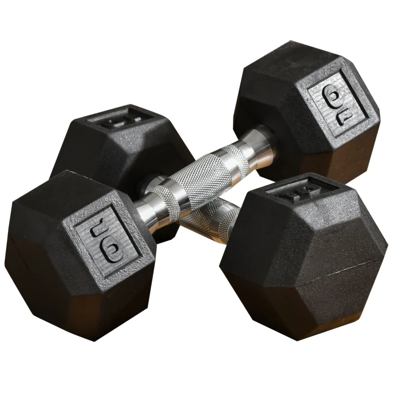 Soozier Rubber Dumbbells Weight Set, Total 20lbs, 10lbs Each, Dumbbell Hand Weight for Body Fitness Training for Home Office Gym, Black