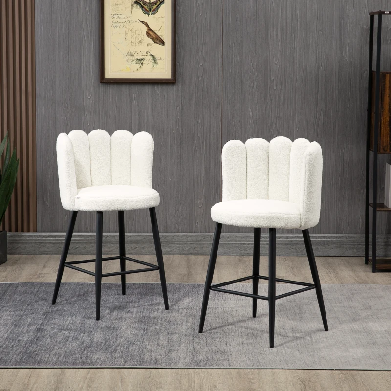 HOMCOM Faux Cashmere Bar Stools Set of 2 Counter Height Bar Stools with Back for Home Kitchen, 20.5"x19.7"x36.6", Cream