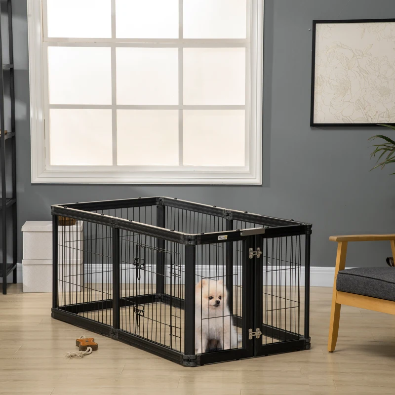 PawHut Dog Playpen, 6 Panels 24.5" Heavy Duty Pet Playpen, Foldable Dog Exercise Pen with Door Indoor Outdoor, Black