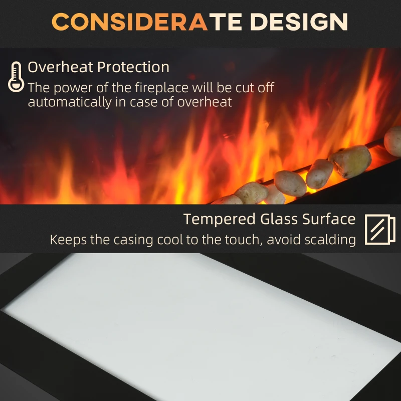 HOMCOM 28.5" 1450W Electric Wall-Mounted Fireplace with Flame Effect, 7 Color Background Light, Black