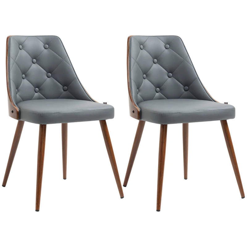 HOMCOM Dining Chairs Set of 2, Tufted Kitchen Chairs, PU Leather Upholstered Seats and Steel Legs for Dining Room, Grey