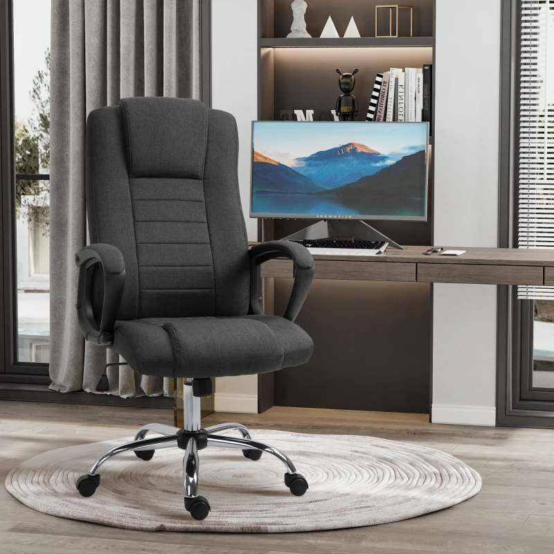 Vinsetto High Back Office Chair, Height Adjustable Computer Desk Chair with Swivel Wheels and Tilt Function, Charcoal Grey
