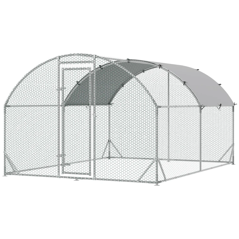 PawHut Galvanized Large Metal Chicken Coop Cage Walk-in Enclosure Poultry Hen Run House Playpen Rabbit Hutch with Cover for Outdoor Backyard 9.2' x 12.5' x 6.5' Silver