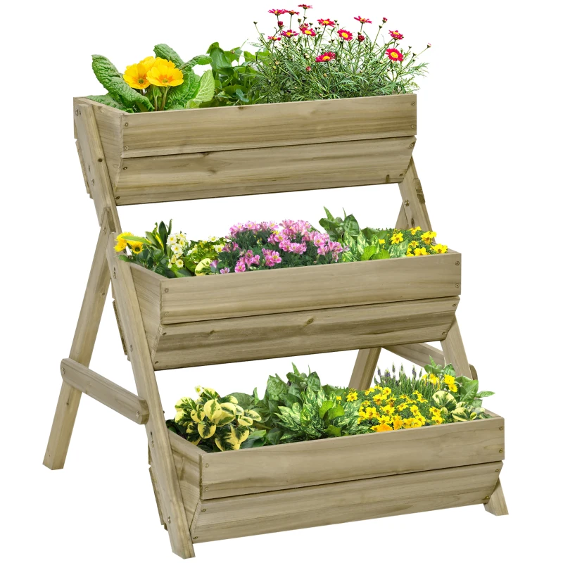 Outsunny 3 Tier Elevated Planter Box, Vertical Wooden Raised Garden Bed for Flowers, Vegetables, Herbs, 26" x 30" x 30", Green
